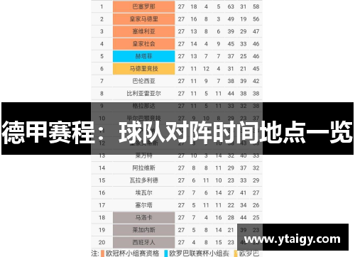 德甲赛程:球队对阵时间地点一览 德甲赛程:球队对阵时间地点一览