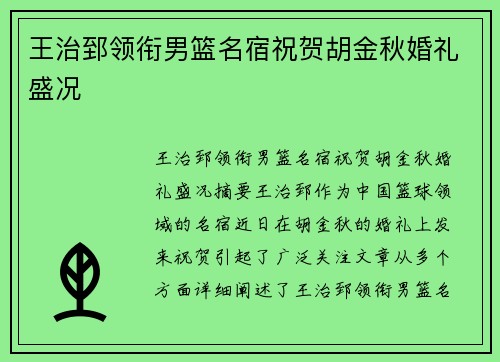 王治郅领衔男篮名宿祝贺胡金秋婚礼盛况